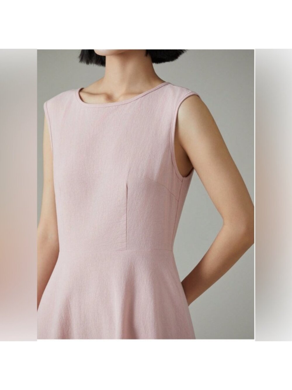 Cotton A- Line Midi Dress Pink - Picture 5 of 8